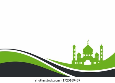 Simple Flat Green Black Islamic Wave Background with Mosque Design Template Vector