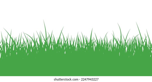 Sencilla hierba verde plana sin soldadura aislada en un fondo blanco. Frontera verde de césped. Ilustración del vector