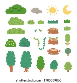 Simple Flat Green Nature Doodle Asset Collection