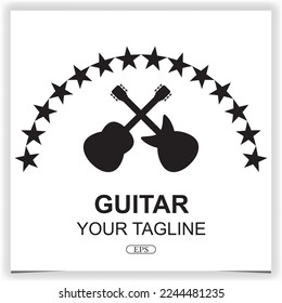 logotipo simple de guitarra plana premium elegante plantilla vectorial eps 10