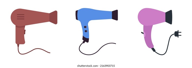 Un simple secador de pelo. Herramientas para peluquería para peluquería y hogar. Ilustración aislada de vectores o conjunto de iconos. Barber-shop 