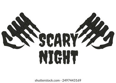 Simple flat Halloween template design isolated white background. Monster hands and scary night inscription. Minimal style vector illustration can used web banner poster cover design. T-shirt print. 