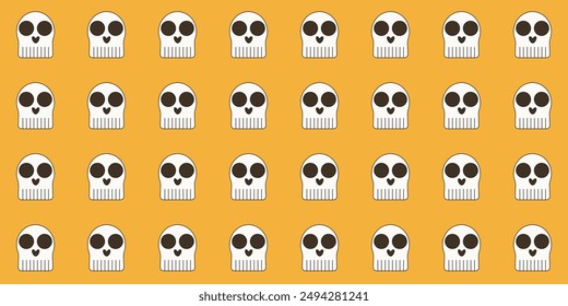 Simple diseño plano de papel de envoltura de Halloween. Adorno de cráneo. Estampado textil de Plantilla de Halloween espeluznante. Ilustración vectorial minimalista ideal para papel de embalaje de envoltura e impresión de tela