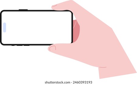 Simple flat Hand Holding Mobile Phone Horizontal illustration