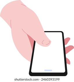 Simple flat Hand holding and using smart phone illustration