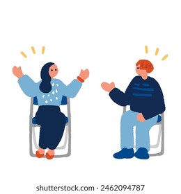 Ilustración simple y plana dibujada a mano de un hombre y una mujer hablando