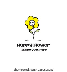 simple flat happy cute flower floral plant nature logo icon vector template