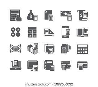 Simple flat high quality vector icon set,Calculation related icons collection, banking, receipts, engineering calculators and more.48x48 Pixel Perfect.