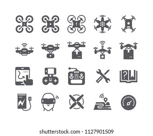 Simple flat high quality vector icon set,air drones, quadrocopters and remote control drones and more. 48x48 Pixel Perfect.