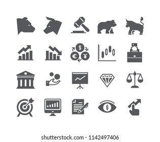 Simple flat high quality vector icon set,Stock Exchange Bear Bull and Finance and Graph Analytics and more. 48x48 Pixel Perfect.
