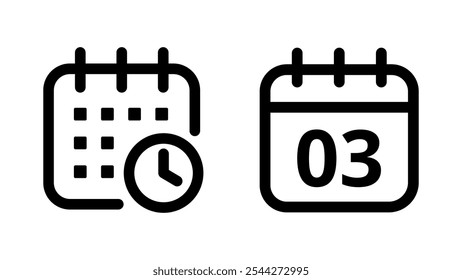 Simple flat hollow calendar icons isolated on transparent background for websites and graphic resources. Calendar icon with specific day marked, day 03.