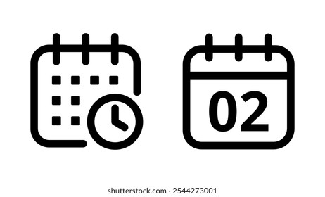 Simple flat hollow calendar icons isolated on transparent background for websites and graphic resources. Calendar icon with specific day marked, day 02.