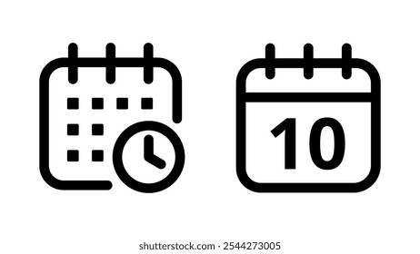 Simple flat hollow calendar icons isolated on transparent background for websites and graphic resources. Calendar icon with specific day marked, day 10.