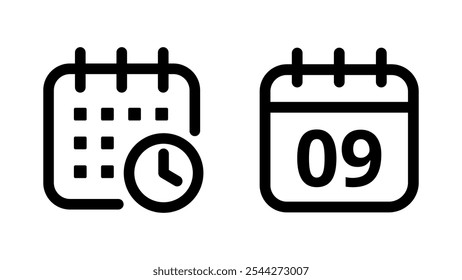Simple flat hollow calendar icons isolated on transparent background for websites and graphic resources. Calendar icon with specific day marked, day 09.
