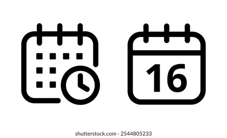 Ícones simples de calendário plano vazios isolados em fundo transparente para sites e recursos gráficos. Ícone de calendário com dia específico marcado, dia 16.