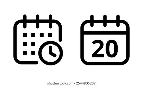Simple flat hollow calendar icons isolated on transparent background for websites and graphic resources. Calendar icon with specific day marked, day 20.