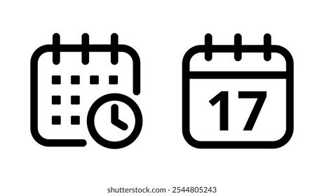 Simple flat hollow calendar icons isolated on transparent background for websites and graphic resources. Calendar icon with specific day marked, day 17.