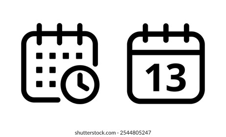 Simple flat hollow calendar icons isolated on transparent background for websites and graphic resources. Calendar icon with specific day marked, day 13.