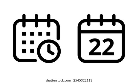 Simple flat hollow calendar icons isolated on transparent background for websites and graphic resources. Calendar icon with specific day marked, day 22.