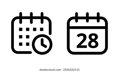 Ícones simples de calendário plano vazios isolados em fundo transparente para sites e recursos gráficos. Ícone de calendário com dia específico marcado, dia 28.