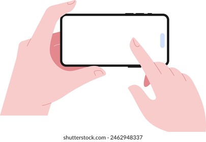 Simple flat horizontal phone with two hand illustration