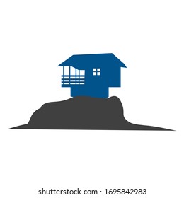 simple flat house on the rock vector logo illustration isolated on white background