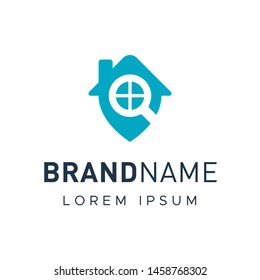 Simple flat house search pin logo template