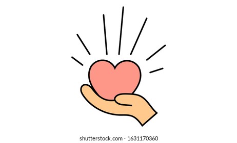 Simple flat icon beautiful hearts in hands for the feast of love, Valentine's Day or March 8th. Vector illustration.