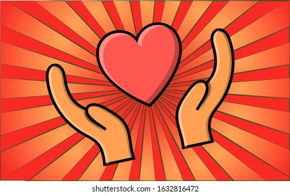 Simple flat icon beautiful hearts in hands for the feast of love, Valentine's Day or March 8th. Vector illustration.