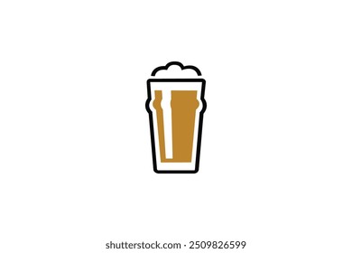Simple flat icon of a beer glass filled with golden beer and foam, isolated on a white background.