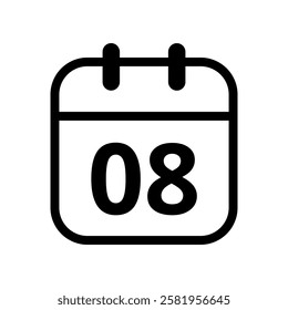 Simple flat icon of black hollow calendar isolated on transparent background for websites and graphic resources, calendar icon, day 08.