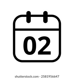 Simple flat icon of black hollow calendar isolated on transparent background for websites and graphic resources, calendar icon, day 02.