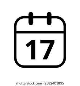 Simple flat icon of black hollow calendar isolated on transparent background for websites and graphic resources, calendar icon, day 17.