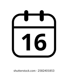 Simple flat icon of black hollow calendar isolated on transparent background for websites and graphic resources, calendar icon, day 16.