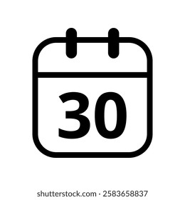 Simple flat icon of black hollow calendar isolated on transparent background for websites and graphic resources, calendar icon, day 30.