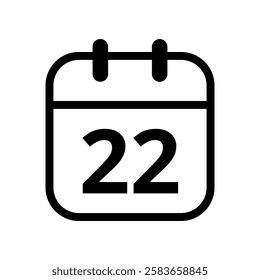 Simple flat icon of black hollow calendar isolated on transparent background for websites and graphic resources, calendar icon, day 22.