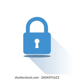 A simple, flat icon of a blue padlock on a pure white background.