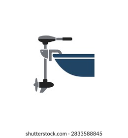 A simple flat icon of a boat motor attached to a vessel hull