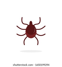 simple flat icon of a brown beetle. concept of a tick that lives in a forest or park, tracking bug, symbol of computer virus or program. simple flat design. color element on white background