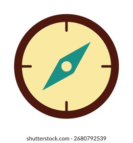 A simple, flat icon of a compass with a vintage color palette. Symbolizes navigation, travel, direction, and adventure. Ideal for retro-themed designs, maps, and outdoor graphics.
