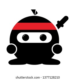 Simple Flat Icon Cute Ninja Vector Illustration Design Black White Red
