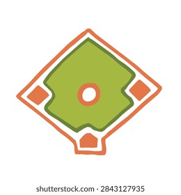 A simple flat icon design of a baseball field showing the infield diamond and bases in orange and green colors