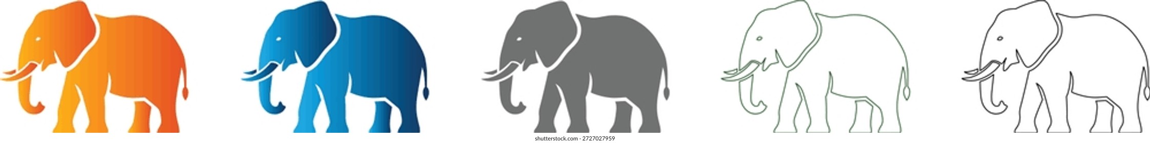 Um simples ícone plano de um elefante, retratado na arte vetorial em preto sólido, isolado como um símbolo versátil dentro de um conjunto maior de ícones consistentes.