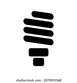 Simple flat icon of energy saving lamp. Black and white silhouette of a spiral light bulb