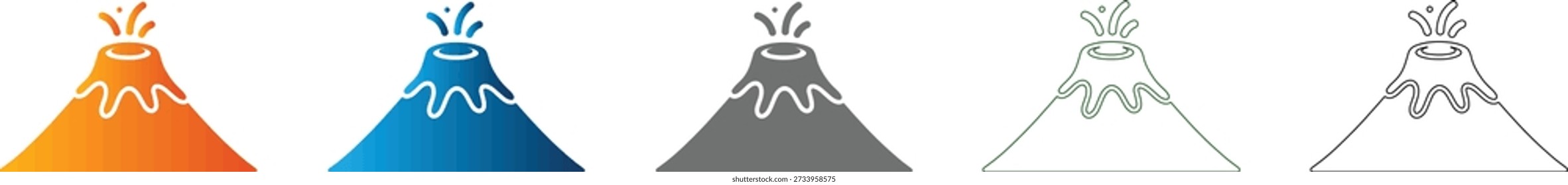 A simple flat icon of an erupting volcano, part of a consistent icon set. Solid black vector graphic, isolated on white.