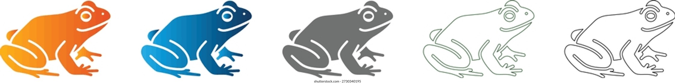 Ein einfaches flaches Symbol eines Frosches in massiver schwarzer Vektorgrafik, einzeln auf weißem Hintergrund, Teil eines einheitlichen Symbolsatz-Designs.