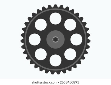 Simple flat icon of a gear or cogwheel wheel. Black and white silhouette design isolated on light background, perfect for engineering, technology, and mechanical production. Vector illustration image