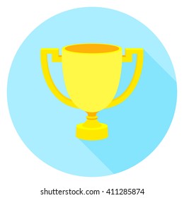 Simple flat icon gold cup winner with two handles on a pedestal. Vector cup isolate. Vector Icon prize winner of the competition.  Athletic pride. Stock vector