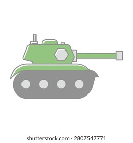 A simple flat icon of a green military battle tank viewed from the side. Perfect for war games, defense industry projects, military history, and tactical concepts.