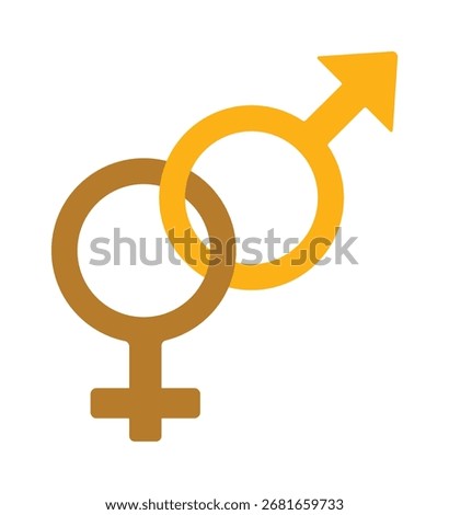 A simple flat icon of interlocked male (Mars) and female (Venus) gender symbols. This graphic represents heterosexual relationships, union, gender identity, and partnership between a man and a
